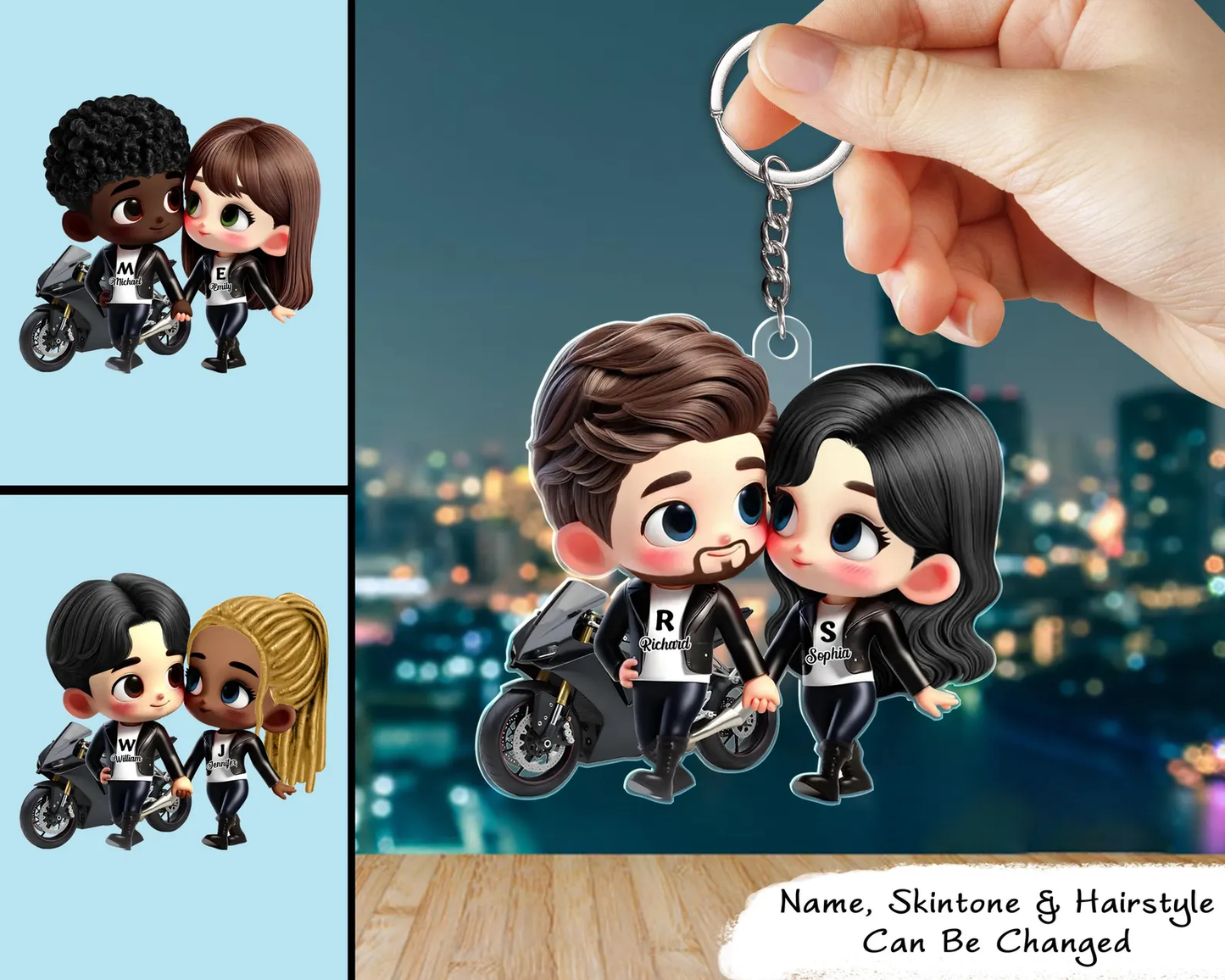 Cute Cartoon Motorcycle Couple - Personalized Acrylic Keychain - Anniversary & Valentine's Day Gift for him, Gift for her